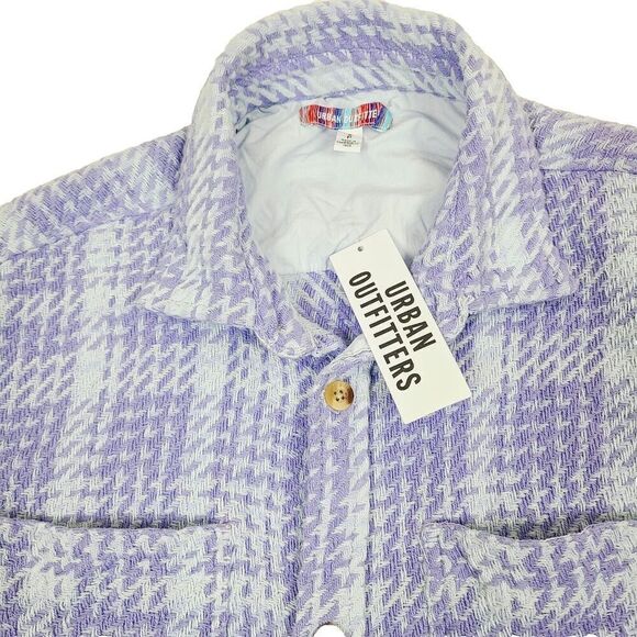 NEW Urban Outfitters Shacket S Purple Blue Woven Knit Oversized Button-Front Top - Picture 3 of 13